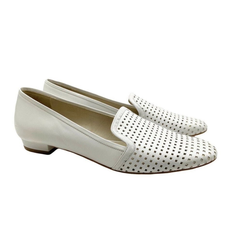 Karen Millen Womens White Leather Perforated Loafer Flats Size 41 Made in Spain